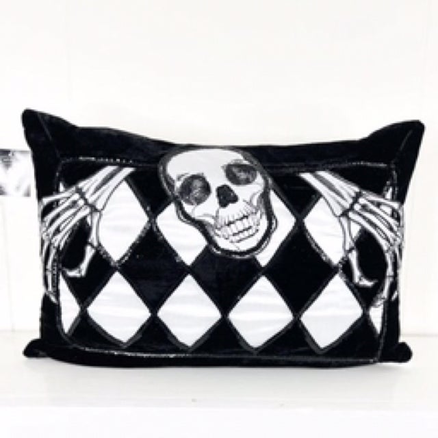 Halloween White Skulls Backrest Black sold Pillow